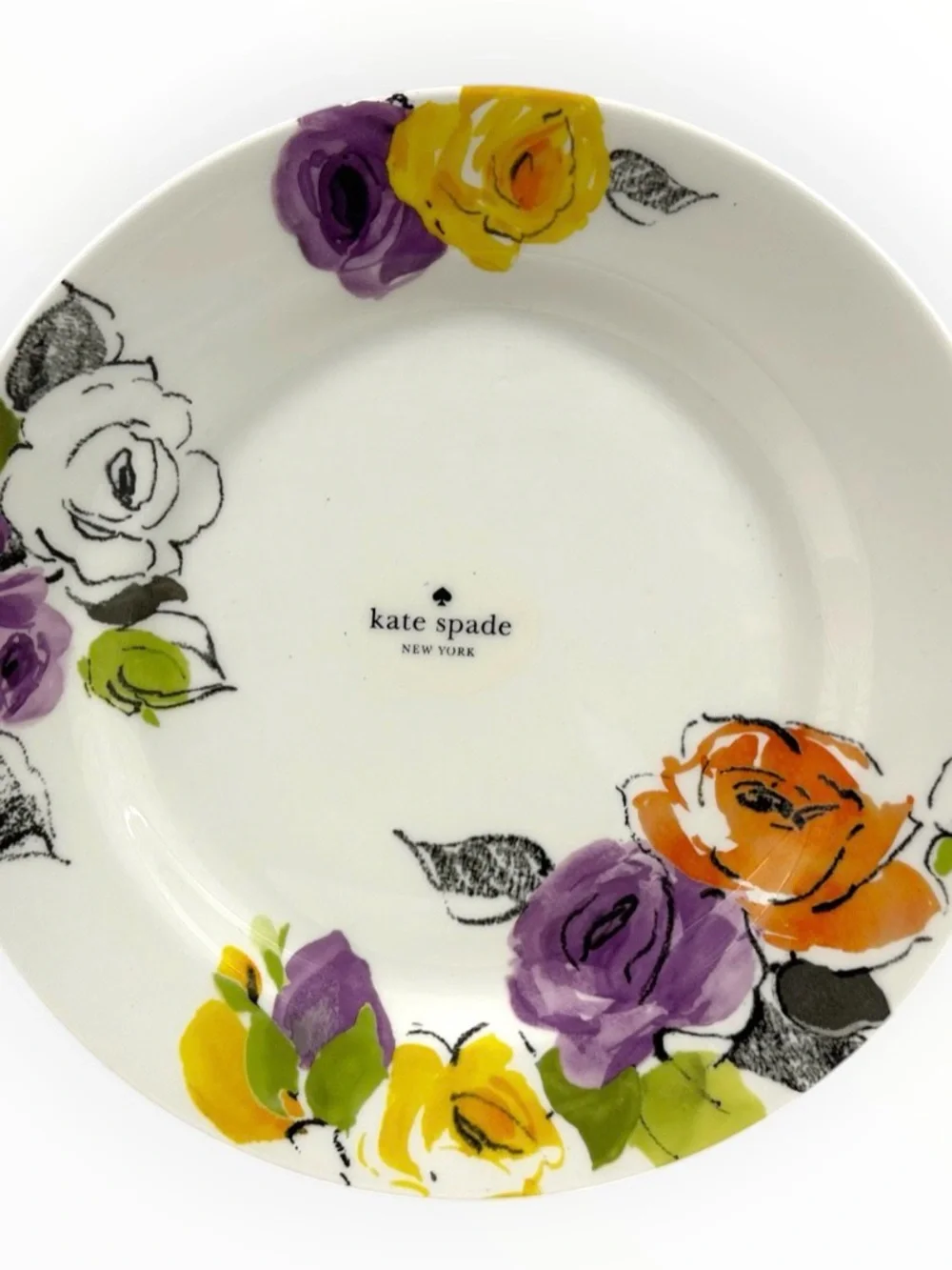 Kate Spade New York Charcoal Floral Dinner Plates Set of 2 Lenox 11.5”